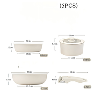 Ensemble de cuisine 5 pièces personnalisé en gros avec poignées amovibles, batterie de cuisine moderne antiadhésive complète, casseroles, faitouts et woks à fond plat pour la maison