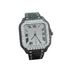 Reloj de Lujo para Hombre, Estilo Rapero, Caja Cuadrada, Correa de Acero Inoxidable con Moissanita, Movimiento de Cuarzo, Esfera de Cristal, Resistente al Agua 10 Bar - Product Image 1