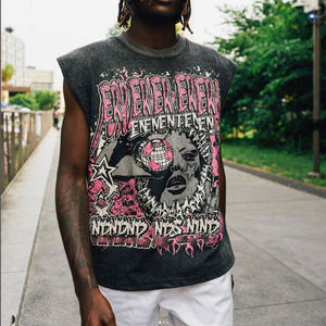 Camiseta sin Mangas Personalizada para Hombre, 100% Algodón, Estilo Vintage, Lavado Ácido, con Gráficos - Product Image 1