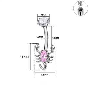 Piercing de Ombligo de Titanio G23 14G con Incrustaciones de Circonita Grande, Anillo para Ombligo de 10 mm de Largo con Cristal de Escorpión, Chapado en PVD, Joyería para Mujer - Product Image 2