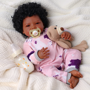 Poupées reborn Babeside 17 pouces Mia, bébés <span class=keywords><strong>afro</strong></span>-américains, cheveux <span class=keywords><strong>afro</strong></span> courts, <span class=keywords><strong>tête</strong></span> et membres en vinyle souple, corps en tissu, vente en gros OEM ODM - Product Image 2