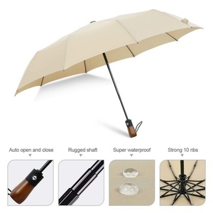 2025 Manufacturer Wholesale New 3d Design Luxury Wooden Handle Custom Umbrella logo Printing 3 Folding Umbrella Adults Windproof - Product Image 4
