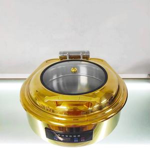 Réchaud électrique pour buffet, chauffe-plats Shefin Dish 201 en acier inoxydable perlé, <span class=keywords><strong>grand</strong></span> plat rond en verre doré - Product Image 1