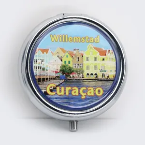 Wholesale Custom Logo 3 Grid Round Square Souvenir Mini Metal Pocket Medicine Pill Cutter Box