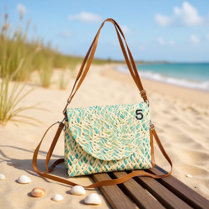 Borsa a Tracolla Bicolore con Patta 28x22cm Design Intrecciato in Carta BOLSO - Product Image 3