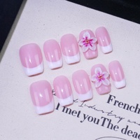10 pièces blanc français ongles pointe 3d fait à la main sculpté fleur manucure peint à la main court carré couverture complète à la main presse sur les ongles