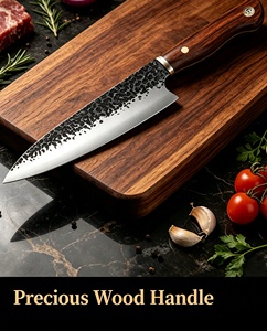 Hand Forged Kitchen <b>Knife</b> <b>Set</b> 4 Pcs 5CR15MOV Stainless Steel Hammer Pattern Chef <b>Knives</b> Full‑Tang Solid Wood Handle for Meat - Product Image 4