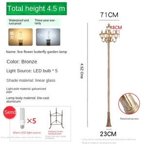 Lámpara de Jardín Exterior de Hierro con 5 Cabezas, Pantallas de Vidrio, 71CM, Montaje Empotrado, AC 220V, No Desmontable, IP66, Sensor de Movimiento, Energía Solar - Product Image 3
