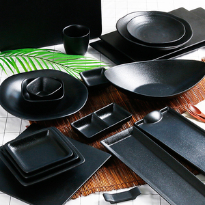 Nhà máy tùy chỉnh màu đen tráng men sứ bữa ăn tối tấm chất lượng cao Bộ đồ ăn thân thiện với môi hình chữ nhật vuông thiết kế 1 cái moq - Product Image 5