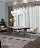 Maßgefertigter Luxus-Marmor-Esstisch Moderner Villa-Esstisch mit Metallgestell Restaurant-Langtisch für Hochwertige Wohnprojekte