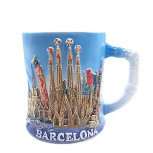 Barcelona Cathedral Spain 3D Emboss Handpainted Ceramics Coffee Mug Cup Handmade Craft Tourist Travel Souvenir Collection Gift 1