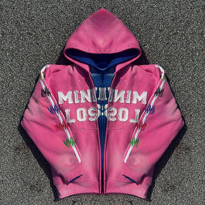 Felpa con cappuccio con cappuccio in strass squadrato di alta qualità in cotone francese Terry Vintage lavato con acido - Product Image 4