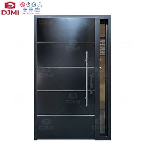 <span class=keywords><strong>Porte</strong></span> <span class=keywords><strong>d</strong></span>'<span class=keywords><strong>entrée</strong></span> résidentielle en bois massif avec longues poignées argentées et fenêtre fixe en verre noir - Product Image 1