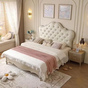 Lit convertible en bois massif, style crème français moderne, design européen, confortable, rembourré en cuir souple, luxe léger - Product Image 1