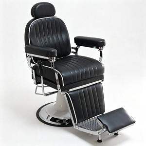 เก้าอี้ตัดผมชายสไตล์วินเทจย้อนยุคสีดำเทาหนังสังเคราะห์ปรับเอนได้ - Product Image 3
