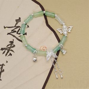 Bracelet en perles de bambou chinois tendance avec pendentif clochette et papillon, bijou en verre de qualité supérieure pour femme - Product Image 5