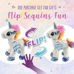 스팽글 유니콘 봉제 장난감 양면 색상 변경 모피 베개 소녀를위한 귀여운 생일 선물 - Product Image 5