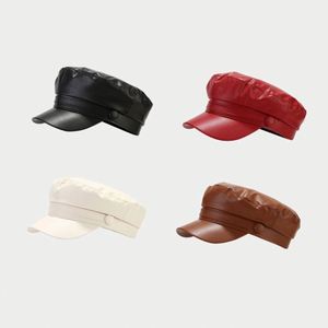 PU Leather Beret <b>Hat</b> <b>for</b> Women High Quality Flat Top Art Retro Painter Style Simple Design <b>for</b> Beach Sports Party - Product Image 2