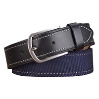 Cinturón de Lona Elástica con Hebilla de Aleación y Cuero de Primera Calidad para Hombre, Versátil, Informal, para Uso Diario Juvenil