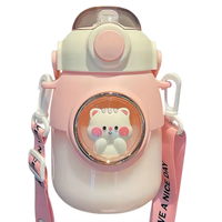NUEVA Botella de Agua Deportiva de Plástico para Niñas, Gran Capacidad de 700 ml, Bonitas Tazas de Plástico Portátiles con Pajita para Estudiantes