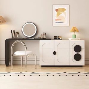 Table de maquillage en bois de style italien avec tiroirs, personnalisable en blanc et noir, table de maquillage de luxe pour filles avec miroir - Product Image 1