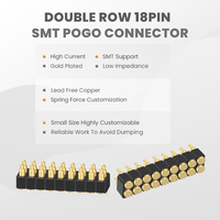 Connecteur Pogo Pin SMT 18 broches double rangée 2,54 mm, plaqué or, en laiton, à ressort, pour montage sur panneau