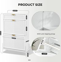 Lemari Sepatu Lipat, Rak Pintu Masuk Putih Sempit dengan Organizer Berdiri Sendiri Bermotif Kayu Miring dengan Kompartemen yang Dapat Disesuaikan
