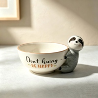 Bol en céramique à motif de vison avec accent doré, tasse à riz ou à soupe à thème animal original, cadeau pour enfants, décoration, compatible micro-ondes et lave-vaisselle
