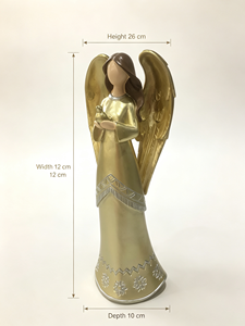 Statuetta di Angelo Dorato in Resina <span class=keywords><strong>con</strong></span> Uccellino, Statua Commemorativa di Angelo, Elegante Statua di Angelo Dorato <span class=keywords><strong>con</strong></span> Ali Abbinate - Product Image 2