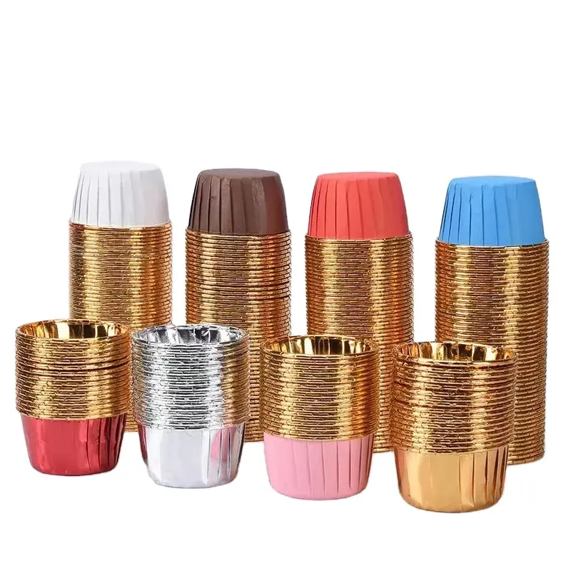 Wholesale rolled rim muffin wrapper cupcake liners gold silver color aluminum foil paper cake baking cup