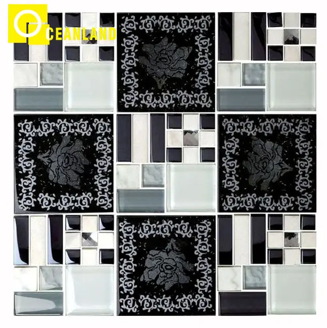 Mattonelle di mosaico di fiori di vetro nero del pavimento della parete dell'interno dell'hotel della casa della Cina