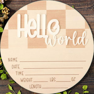 Anuncio de nacimiento de bebé a cuadros, letrero de nombre a cuadros, accesorio de foto <span class=keywords><strong>para</strong></span> recién nacido, cartel de bienvenida de Hello World - Product Image 3