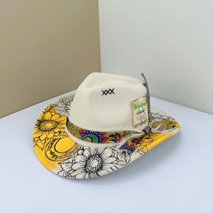 Nouveau chapeau de jazz à large bord en style coréen <span class=keywords><strong>et</strong></span> britannique, avec broderie 3D, pour hommes <span class=keywords><strong>et</strong></span> femmes, style graffiti décontracté - Product Image 1