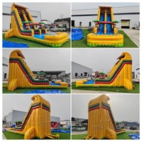 Toboggan aquatique gonflable géant en PVC avec piscine, motif palmier tropical, pour la location événementielle