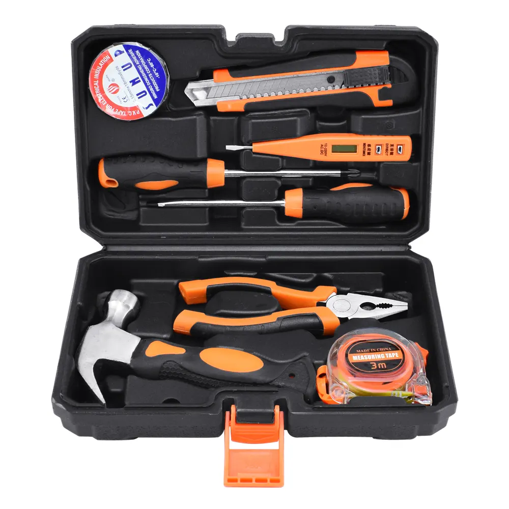 SOLUDE plastic toolbox storage case screwdriver plier hammer 8 Pieces Hand Tools Set For Household