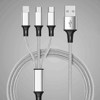 Câble de charge multi-prise 3-en-1 en nylon tressé Micro USB et Type C, charge rapide 2.4A, 1.2m, chargeur de téléphone portable