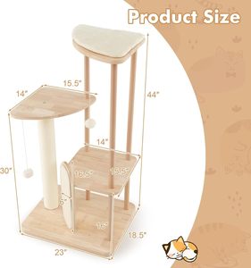 Wooden <strong>cat</strong> <strong>Climbing</strong> <strong>Frame</strong> Multi-tier Modern <strong>cat</strong> Tower with Grabber Perches to hang Toys Natural Rubber Wood Pet Essential - Product Image 4