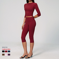 OEM ODM Custom Set Legging Capri 2 Potong untuk Olahraga, Menyerap Keringat, Pakaian Fitness Gym, Yoga Pilates, Activewear Pinggang Tinggi