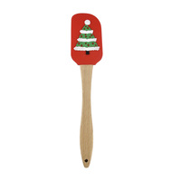 Cadeau de Noël : Spatule à beurre en silicone de qualité alimentaire à motif de Noël, petite, avec manche en bois, résistante au lave-vaisselle, outil de pâtisserie, racloir