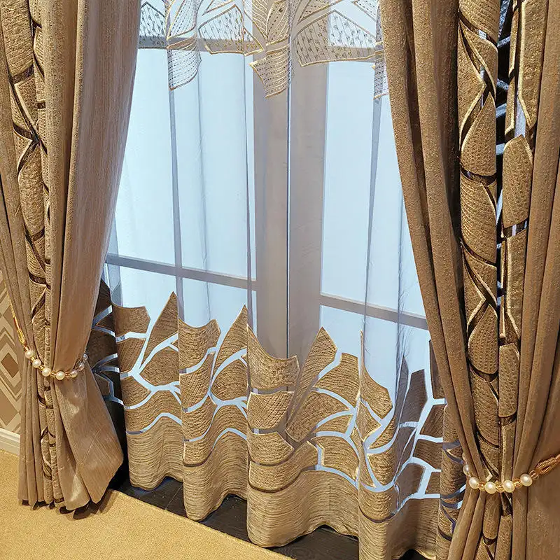 Cortinas de lujo modernas para ventana, tela bordada con láser hueca para sala de estar y dormitorio, venta al por mayor