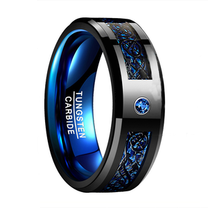 Bague Homme Unisexe Acier Tungstène Fibre de Carbone Titane Acier Zircon Motif Dragon Bicolore Or Bijouterie Fine Fête Anniversaire - Product Image 2