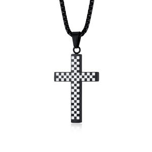 Collier pour <span class=keywords><strong>homme</strong></span> en acier inoxydable avec pendentif croix, design hip-hop personnalisé, motif <span class=keywords><strong>blanc</strong></span> et noir, <span class=keywords><strong>chaîne</strong></span> longue, populaire, DZ531 - Product Image 5