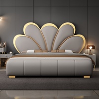 Italienisches Luxuriöses Graues Lederbett-Set, Langlebiges Weiches 1,8M 1,5M Kingsize-Bettgestell, Holzdesign Hotelbett mit Stauraum für Zuhause