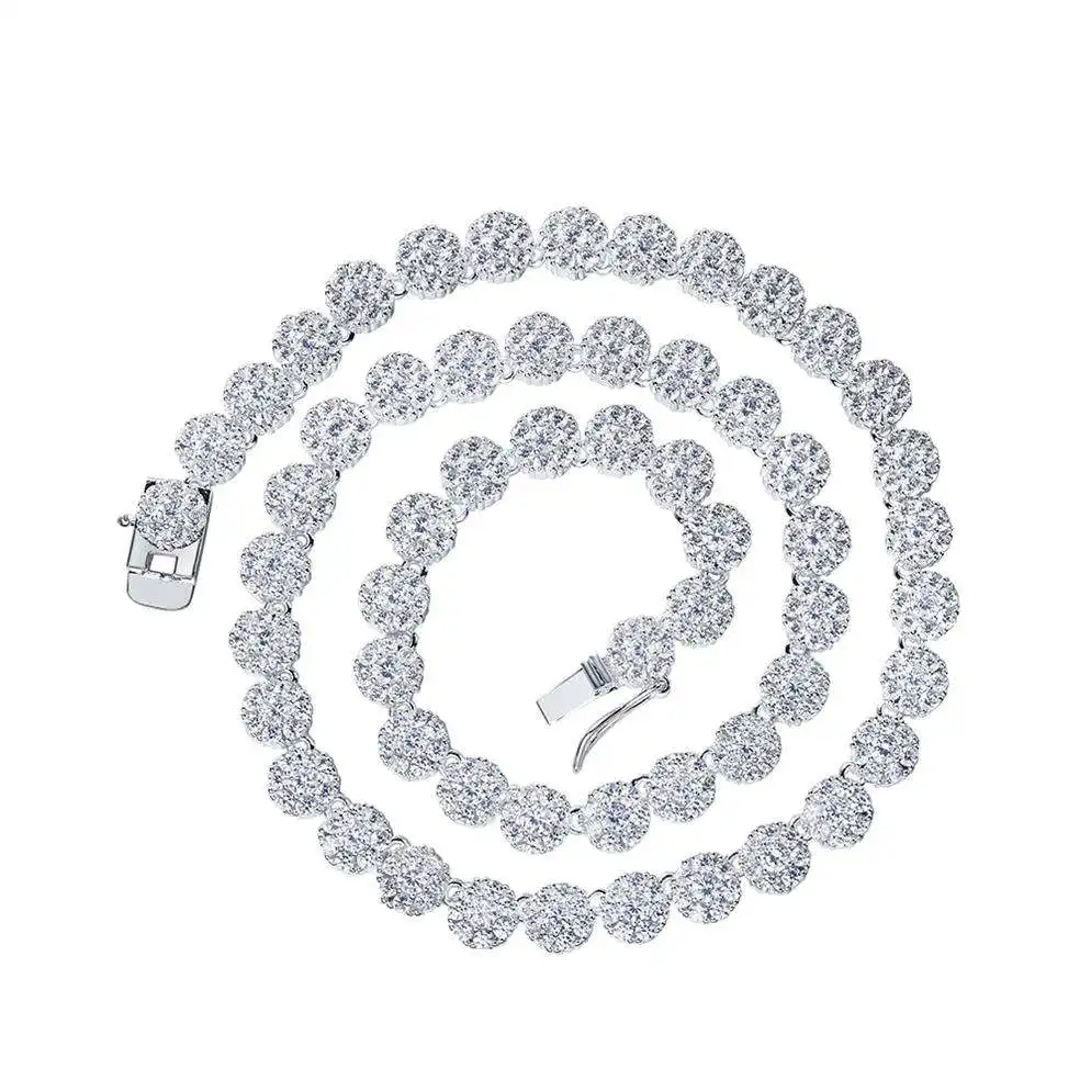 Joyería personalizada mujeres diamante natural de lujo 18K oro sólido 925 plata esterlina flor gargantilla Cadena de tenis