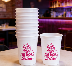 Vaso Reutilizable de 16 oz Rosa y Blanco para Despedida de Soltera, Novia Disco, Personalizado para Bodas, Festivales y Eventos - Product Image 6