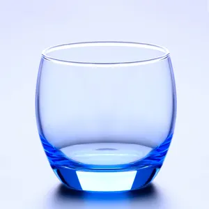 Copo de vidro fino para água, venda no atacado de alta qualidade copo de vidro para beber água salto azul vinho