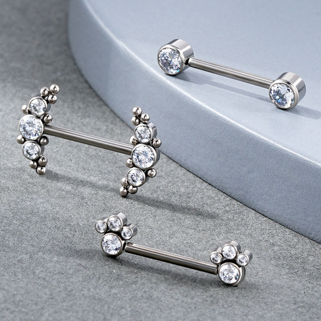 ASTM F136 G23 Titanium Wholesale New Sexy Medical Steel Body Nipple Piercing Zircon Crystal Nipple Ring Jewelry