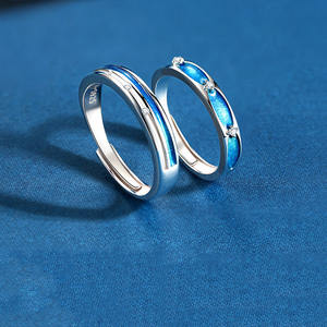 925 Sterling Silber Frauen Männer Versprechen verstellbare Zirkonia Emaille Paar Ringe - Product Image 1