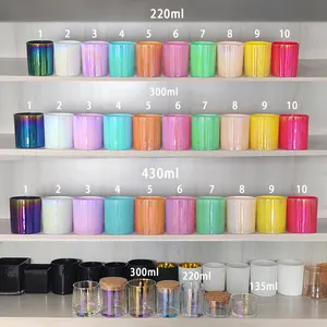 wholesale iridescent candle jars glass candle vessel unique, 14oz empty luxury candle jars with lids