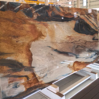 Dalle de quartzite brésilien Van Gogh avec des rayures orange et bleues pour comptoirs de cuisine, plans de toilette et revêtements muraux